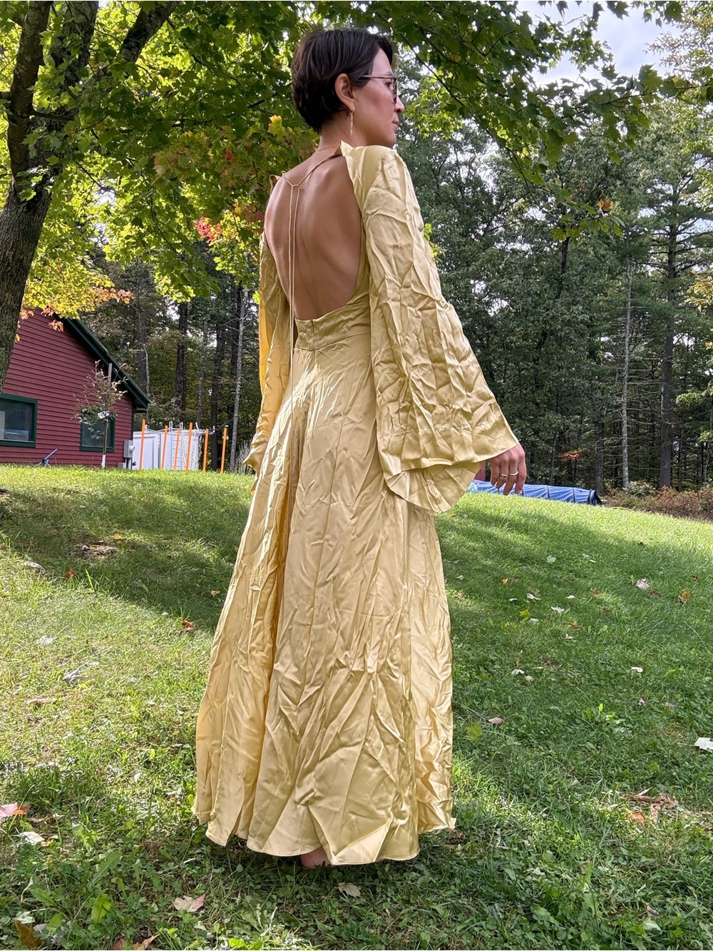 Yellow Open-Back Silk Maxi Dress